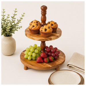 Soporte de Pastel de Madera de 2 Niveles Hecho a Mano, Torre de Exhibición de Postres de Madera de Acacia Ecológica para Bodas y Fiestas de Cumpleaños - Product Image 6