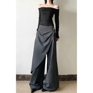 Asymmetrical <b>Wrap</b> Front Wide Leg <b>Trousers</b> They are often marketed under Korean Streetwear or Avant Garde styles - Product Image 3