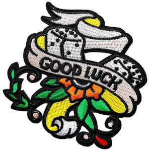 Parche Bordado Personalizado de Buena Suerte con Dados y Flores, Insignia Cosida para Prendas, Estilo Clásico, con Imperdible, Souvenir - Product Image 1