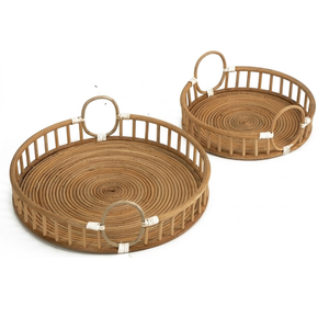 Artisan Rattan Serving Tray <b>Woven</b> Wood Decorative Plate for Kitchen Storage Organization Boho Home Decor Style - Product Image 2