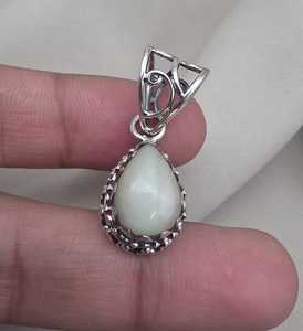 Natural White Opal Pear Pendant 925 Sterling Silver Handmade Cabochon Gemstone <b>Jewelry</b> October Birthstone - Product Image 5