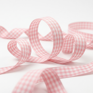 ริบบิ้นผ้ากรอสเกรนลายตารางสีชมพูขนาด 15 มม. ยี่ห้อ Neelkamal สำหรับตกแต่งโบว์ผูกผม ห่อของขวัญ งานฝีมือ และบรรจุภัณฑ์ - Product Image 1