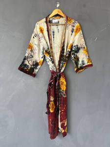 Kimono largo de algodón con cuello en V y efecto tie-dye, kimono bohemio de algodón hecho a mano para mujer, túnica colorida con efecto tie-dye - Product Image 1