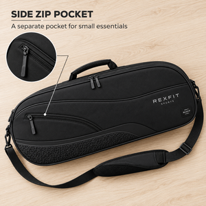 Bolsa de raqueta de squash negra personalizada con correa de hombro acolchada y bolsillo lateral con cremallera para entrenamiento y viajes al campo, estilo duradero. - Product Image 4