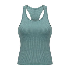 Camiseta sin costuras para yoga para mujer, chaleco deportivo con espalda cruzada, almohadillas incorporadas en el pecho, ligera, transpirable, anti UV, ajuste delgado para entrenamiento - Product Image 5