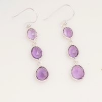 Boucles d'oreilles pendantes en améthyste naturelle, argent sterling 925, pierres précieuses violettes facettées, boucles d'oreilles pendantes faites à la main, bijoux fins, cadeau