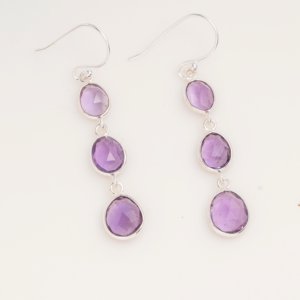 Pendientes Colgantes de Amatista Natural, Plata de Ley 925, Gema Morada Facetada, Pendientes de Gota Hechos a Mano, Joyería Fina, Regalo - Product Image 1