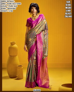Noor Pink Elegance Silk <b>Saree</b> for Women-Traditional Wedding Diwali & Party Wear - Product Image 2