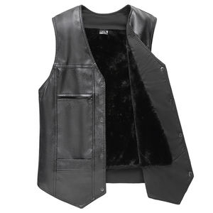 Chaleco sin Mangas de Cuero Negro para Hombre, con Parches, Botones a Presión, Bolsillos Laterales con Cremallera, Estilo Motero, para Todas las Temporadas - Product Image 3