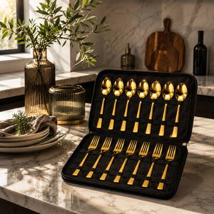 PVD Coated Gold Stainless Steel <b>Spoon</b> & <b>Fork</b> <b>Set</b>-Luxury Cutlery Dishwasher Safe Eco-Friendly Mirror Polish - Product Image 3