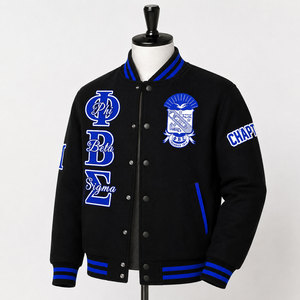 Veste universitaire Phi Beta Sigma noire et bleue avec lettres grecques brodées, veste de baseball pour homme, style preppy - Product Image 5
