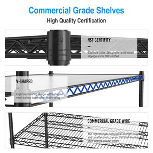 7500lbs Heavy Duty 5 Tier Metal Wire Shelving Unit 82\" H X 60\" L X 2\" Adjustable Storage <b>Rack</b> Wheels Shelf Liners <b>for</b> <b>Garages</b> - Product Image 6