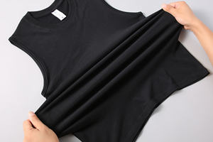 Débardeur sans manches pour homme, couleur unie, 100% coton tricoté, écologique, imprimé, col rond, style sportif, noir - Product Image 3