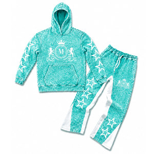 Purple Acid Wash Hooded Tracksuit Set With White Stars And 350 gsm Full Length Drawstring Pants 100% Cotton Streetwear - Product Image 4