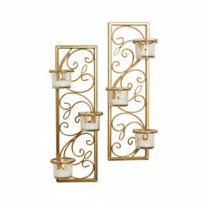 Juego de 2 apliques de pared de hierro dorado metálico con diseño de espiral, portavelas colgantes para velas de té, para el hogar y eventos - Product Image 3