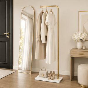 Porte-manteau sur pied moderne en métal doré 67 pouces, robuste, avec plaque en céramique, support polyvalent pour vêtements - Product Image 5