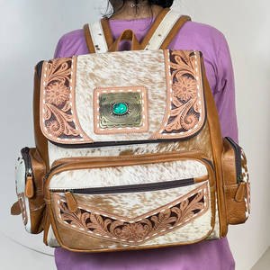 Nouveaux sacs à dos pour femmes en cuir de vachette artisanal western, élégants, avec pierre turquoise, poignée souple, sacs de voyage - Product Image 3