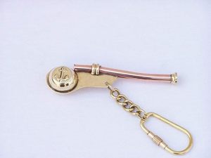 Nautical Solid Brass Copper Boatswain Whistle Keychain Vintage Marine Bosun Pipe <b>Key</b> <b>Ring</b> Classic Maritime Gift - Product Image 3