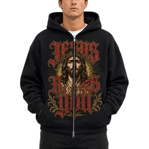 Custom Heavyweight Oversized Zip Up <b>Hoodie</b> Y2K <b>Gothic</b> Graphic Sweatshirt Men Vintage Full Zip Streetwear Hoodies - Product Image 2
