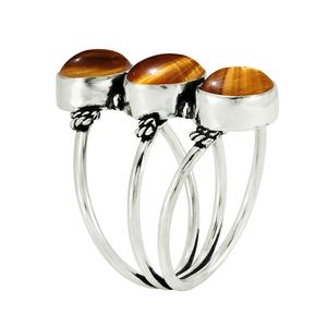 GOURIK 925 Sterling Silver Natural <b>Tiger</b> <b>Eye</b> Triple Band <b>Ring</b> Bezel Set Vintage Oxidized Plating Bohemian Style Unisex Everyday - Product Image 2