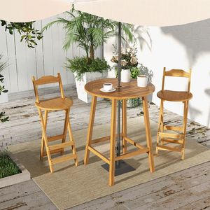 Tavolo da Esterno Altezza Bar con Foro per Ombrellone e Piano a Doghe per Patio e Giardino - Product Image 2