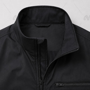 Men's Black Tracksuit Full Sleeve Stand Collar Solid Color Casual Autumn Wear Regular Fit Zipper Closure Midweight Polyester - Product Image 6