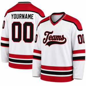 Maillot de hockey sur glace personnalisé blanc et rouge, uniforme d'équipe à manches longues, respirant, séchage rapide, maillot de match, fabricant OEM - Product Image 1