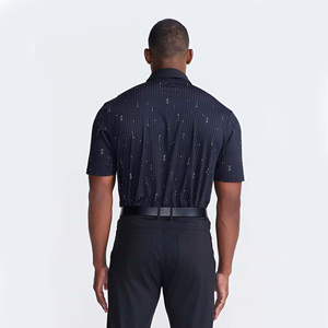 Nouveau polo pour homme en tissu tissé respirant, bleu foncé imprimé, à manches courtes, style décontracté chic, vente en gros - Product Image 2