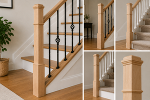 55" <b>Box</b> Red Oak Newel Interchangeable Pyramid Flat Caps Included Plain Style Furniture Accessory <b>Post</b> <b>for</b> Stair Parts - Product Image 2