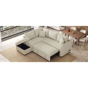 82.6\" L-Shaped Sectional Pull-Out <b>Sofa</b> <b>Bed</b> Movable <b>Storage</b> Ottoman Two USB Ports Power Sockets Sleek Sleeper <b>Sofa</b> Unique - Product Image 4