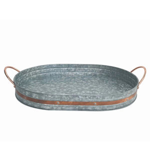 Plateaux de service ronds vintage en métal galvanisé avec bordure couleur rouille, emboîtables, style rustique et décoratif pour la maison - Product Image 2