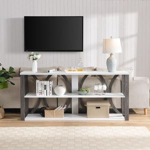 Consolle Industriale a 3 Livelli da 180 cm per Ingresso, Foyer, Soggiorno, Corridoio - Tavolo Lungo e Stretto con Spazio Contenitivo - Product Image 2