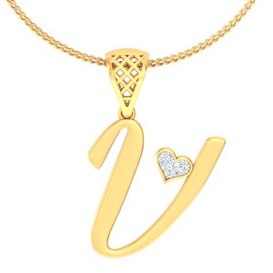 Yellow Gold Diamond Pendant With Heart Cut Stone Romantic Style For Women's Everyday Wear - Product Image 1