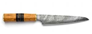 Couteau de cuisine artisanal japonais en acier Damas, couteau utilitaire de chef, manche en bois octogonal - Product Image 2