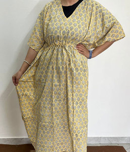 Vestido Largo Kaftan Estampado de Algodón Suave y Transpirable para Uso Diario y Casual - Product Image 1