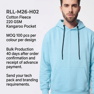 Sweat à capuche en molleton de coton pour homme, 220 GSM, poche kangourou, cordon de serrage, logo personnalisé, vente en gros - Product Image 6