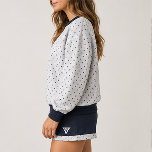 <b>Women's</b> Light Heather <b>Grey</b> Inverse Polka Crew Neck 2-Piece <b>Shorts</b> Set Custom Casual Sportswear - Product Image 4