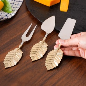 Decorative Cheese <b>Knife</b> Set with Leaf Handle Stainless Steel Cheese Cutter and Cheese Fork for Home Use Dishwasher <b>Safe</b> - Product Image 2
