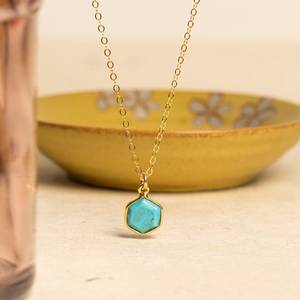 Pendentif géométrique hexagonal en turquoise vintage fait main, plaqué or, bijoux en argent 925, cadeau pour femmes et hommes, fiançailles - Product Image 1