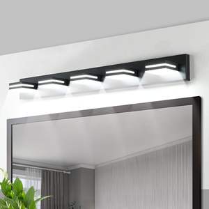 Applique murale de salle de bain moderne, élégante et minimaliste à 5 lumières LED, noire, avec miroir, installation facile et économe en énergie - Product Image 5
