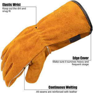 Guantes de Soldador de Cuero Vacuno Resistentes al Calor, Guantes de Trabajo de Construcción con Costuras Anticorte y Protección Eléctrica - Product Image 2