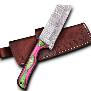 มีดล่าสัตว์เหล็กดามัสกัสตีขึ้นรูปด้วยมือ ใบมีดตรงคมกริบ คุณภาพสูง ด้ามไม้ปักก้าหลากสี รับผลิตตามแบบ OEM คุณภาพดีที่สุด - Product Image 1