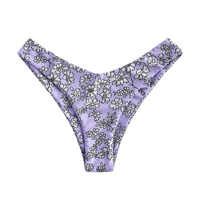 Women's Floral Print Bikini Set <b>Bandeau</b> Top Thong Bottom Stretch Swimwear Purple Patterned Two Piece Swimsuit - Product Image 5