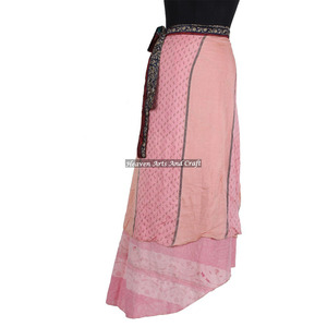 38 Inch Vintage Art Silk Double Layer Reversible Sari <b>Magic</b> Women Wrap Skirt Long Double Layered Sari Silk Wrap Skirts for <b>Beach</b> - Product Image 6