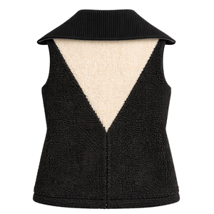 Chaleco de Sherpa Negro para Mujer, Diseño Premium, Panel en V Crema, Cierre de Cremallera Bidireccional, Sin Mangas, Ropa de Invierno, Venta al Por Mayor OEM - Product Image 2
