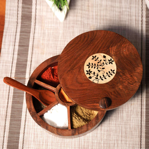 Round Wooden Eco-Friendly Customizable Spice <b>Box</b> for Home Kitchen <b>Herb</b> & Spice Rack Tool with High Quality From India - Product Image 2