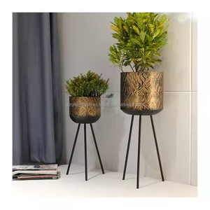 Modern Metal <b>Planter</b> Black <b>Gold</b> <b>Planter</b> With Flower Pattern for Indoor Home and Outdoor Garden Decoration by Azora industries - Product Image 2