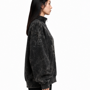 Sudadera Oversize de Felpa/Algodón con Lavado Ácido, Cuello Alto Simulado, Hombros Caídos, Color Negro, Premium, Estilo Urbano de Invierno, Muy Solicitada - Product Image 6