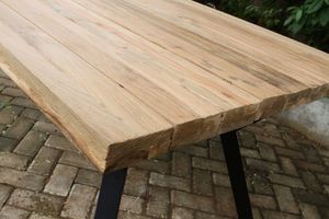 <b>Rectangular</b> Dining Table Recycled Teak Wood Top Metal Legs Modern Minimalist Design Outdoor Courtyard Furniture 6 Seat Capacity - Product Image 5