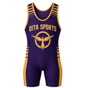 Traje Deportivo de Poliéster Sublimado en Morado y Dorado para Hombre, Singlet de Lucha Libre, Ropa de Entrenamiento de Alto Rendimiento, Uniforme de Equipo - Product Image 2